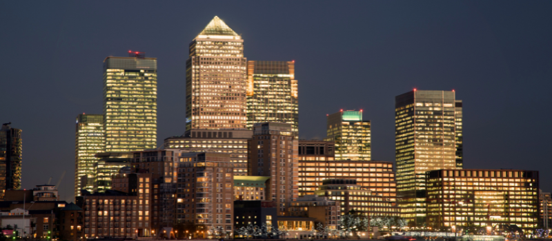 Canary Wharf skyline at night